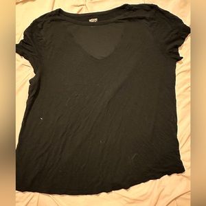 Black shirt sleeve top with mesh neckline